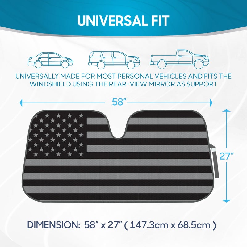 BDK USA 4th of July American Flag Black Curved Accordion Sun Visor for Car Windshield Cover - Truck Window Shades Car Flag & Sun Visor for Truck Windshield Sunshade - 58 x 27 inches - Image 5